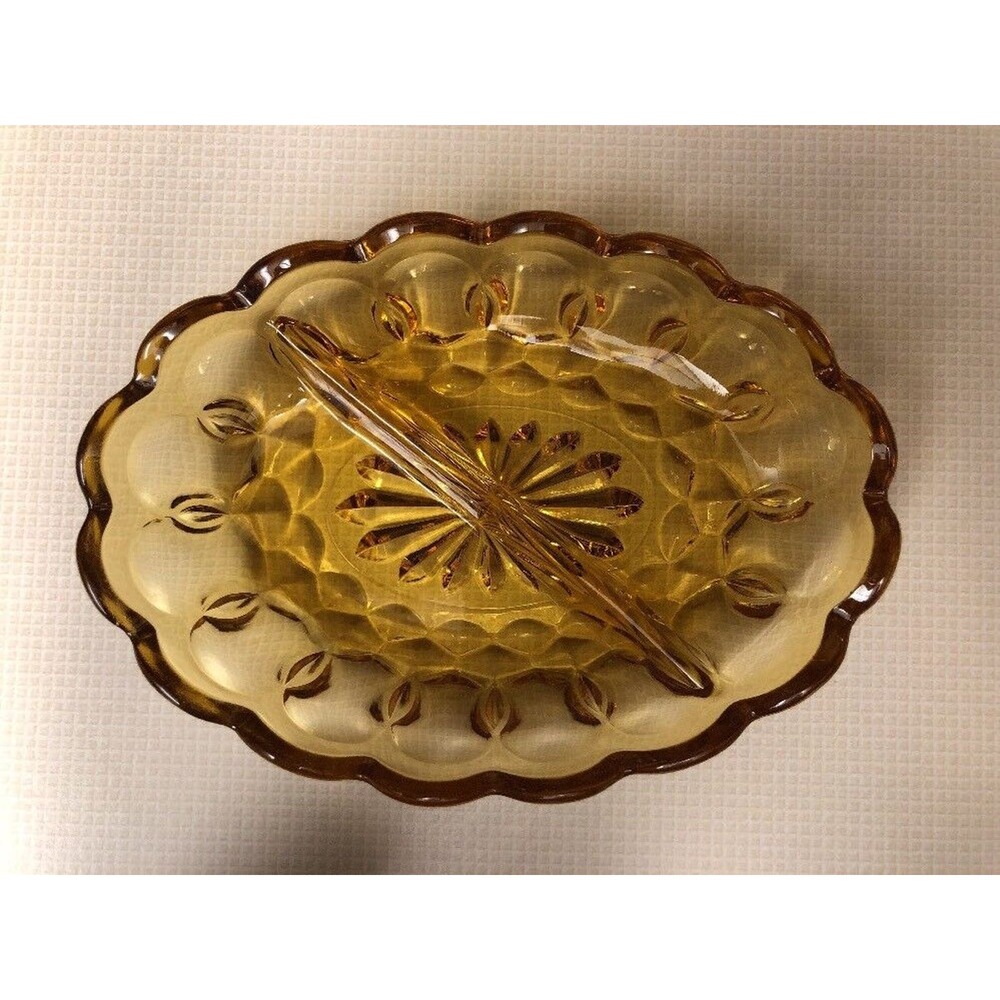 Divided Trinket Dish Tray Yellow Orange Vintage Scalloped Edges Imperial Style - Picture 2 of 11